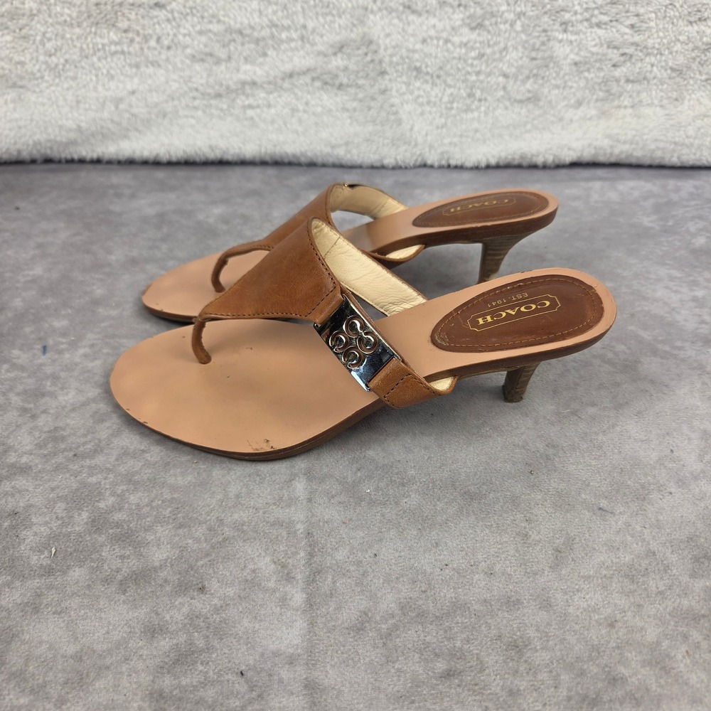 Coach Allure Tan Leather Kitten Heel Thong Sandals A80220 Womens 6B